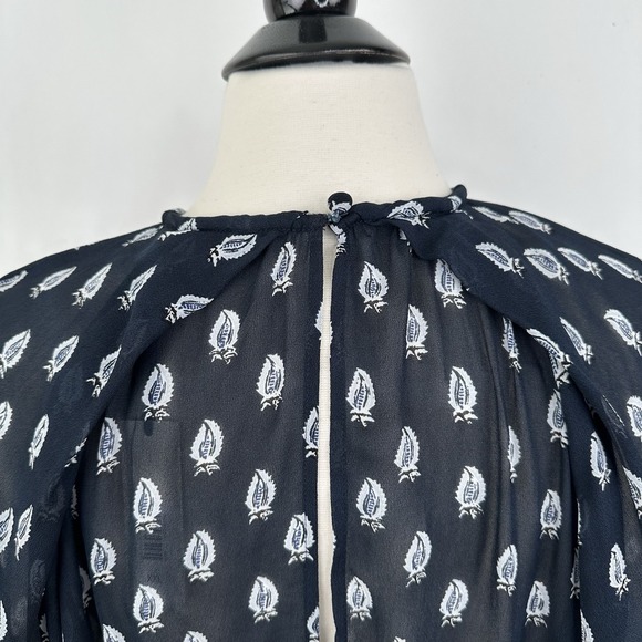 NWT Banana Republic Chiffon Twist Neck Top XXL Navy Blue‎ Paisley Relaxed Blouse - Picture 11 of 16